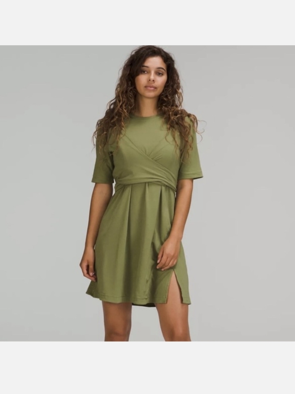Casual Olive Green Tie-Waist T-Shirt Dress